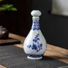 Botella de Vino de Porcelana Azul y Blanca con Forma de Calabaza de Cerámica de Jingdezhen, Jarra de Vino para el Hogar, Jarra de Vino Vacía, Recipiente Sellado para Vino, Vasija para Elaborar Vino
