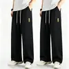 Pantalones Casuales de Seda de Hielo para Hombre, Estilo Delgado de Verano 2026 Nuevos Pantalones de Pierna Recta Sueltos de Secado Rápido de Pierna Ancha para Hombres Jóvenes