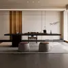 Mesa de Té Mesa de Escritorio de Té Lujo Ligero Moderno Gama Alta Combinación Madera Maciza Tablero Grande Mesa y Sillas de Té Kung Fu Juego Mesa de Café para Oficina