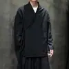 Nueva Chaqueta Cardigan de Estilo Chino para Hombre con Solapa Cruzada y Atado de Cinturón, Algodón Lino Plisado Holgado, Ropa para Ceremonia del Té Zen, Ropa de Abrigo Estilo Chino con Bolsillos