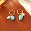 Aretes de Perla de Agua Dulce Natural y Turquesa, de Alta Gama, Modernos, Exquisitos y Versátiles, Aretes Frescos y Elegantes