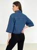 Jaqueta Jeans com Lapela Curta Manga Flare Manga Três Quartos Cardigan Lavado Fábrica de Roupas Femininas Cross-border Atacado