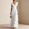 Moda Femenina Europea y Americana Otoño 2026: Nuevo Vestido Largo de Lujo Ligero de Gama Alta, Vestido de Color Sólido Estilo Francés