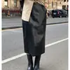 Enviado. Falda elegante de PU para otoño, de cintura alta, adelgazante, con abertura trasera para mujer, estilo francés, falda de línea A 18328