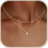 Colar 14K com banho de ouro real, colar de duas camadas, corrente simples e versátil para a clavícula, gargantilha com pingente em camadas da moda para mulheres