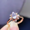 Anillo de Piedra Lunar Natural con Partículas Microcristalinas Vítreas, Fuerte Luz Azul, Tamaño Ajustable, Incrustación de Plata 925, 5*7mm