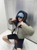 Jaqueta Puffer Curta Color Block de Penas de Pato Brancas para Mulheres, Novo Estilo Inverno 2026, Com Capuz, Modelagem Solta, Casaco Puffer Quente para Casais