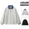Moletom Pesado Gola Polo Estilo Americano Novo da Primavera para Homens, Tamanho Grande, Corte Solto, Blusa de Manga Longa Color Block 8XL