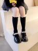 Meias Infantis Verão Novo Estilo Borda Franzida Cor Sólida Meias 3/4 para Meninas Lolita Jk Meias Coloridas Candy Meio da Panturrilha