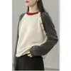 Suéter feminino gola redonda 2023 início do outono novo design estilo ocidental senso de design nicho estilo solto preguiçoso manga longa suéter básico