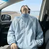Camisa Protectora del Sol Casual Fresca Estilo Americano de Primavera Chaqueta con Cuello Alto a Rayas para Exteriores Abrigo Juvenil Holgado Versátil Cortavientos para Hombre