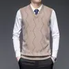 Nuevo Chaleco de Punto sin Mangas de Invierno para Hombre, Chaleco Grueso Cálido de Jacquard de Color Sólido para Hombres de Mediana Edad, Venta al por Mayor