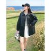 Chaqueta de Cuero Negra para Mujer, Nuevo Estilo Otoño e Invierno 2025, Estilo Retro de Hong Kong, Solapa, Casual, Versátil, Chaqueta de Cuero, Gabardina