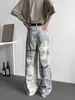 Jeans Anchos Lavados Retro de Calle de Alta Resistencia con Pintura al Óleo 3D para Hombres y Mujeres, Pantalones Rectos Sueltos de Estilo Americano de Moda