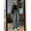 Jeans Feminino Trendy de Cintura Alta, Perna Larga Estreita, Lançamento 2026 Início da Primavera, Corte Reto Solto, Petite, Calça Retro Comprida