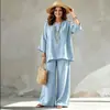 Outono de 2026 Europeu e Americano Transfronteiriço Amazon Novo Conjunto Feminino Simples de Cor Sólida Solto com Gola Redonda e Calça de Perna Larga