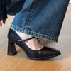 Tacones Altos Retro para Mujer Cabeza Cuadrada Boca Baja Correa de una Sola Tira para el Trabajo Versátiles No Cansan los Pies Elegantes Tacón Grueso Zapatos de una Sola Capa