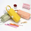 Estojo de lápis criativo de grande capacidade simples de tecido Oxford com zíper duplo para estudantes masculinos e femininos bolsa de material escolar portátil com logotipo impresso