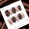 30 Peças Venda Quente Transfronteiriça Pérola Brilhante Olho de Gato Folha de Ouro Brilho Céu Estrelado Oval Curto Unhas Usáveis Manicure Xadrez Exquisita