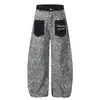 Jeans con bolsillo de parche de estampado de leopardo para hombre, corte recto holgado, piernas anchas curvas, estilo American high street, marca de moda, geniales y retro