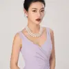 Colar feminino de pérolas artificiais de três camadas Acessórios de clavícula estilo coreano Corrente de suéter de luxo para socialites multicamadas