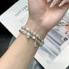 Pulsera de Plata de Ley 9999 de Doble Capa para Mujer, Pulsera de Bambú con Perlas, Moda Versátil, Pulsera Simple y Exquisita para Regalo de Novia