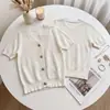 AnfeiouonaNuevo Estilo de Verano Elegante Cárdigan de Punto de Manga Corta Camiseta de Cuello en V Adelgazante Top para Mujer 1100
