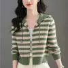 Cárdigan de alta gama para mujer, nueva colección 2026, primavera/otoño, top elegante, suéter de punto con capucha, suéter de rayas, prenda de abrigo