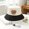 Novo Chapéu de Pescador Color Block de Urso para Crianças Primavera e Verão para Meninos e Meninas, Chapéu Bucket Fofo com Proteção Solar, Chapéu de Aba Larga Estilo Coreano