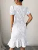 2026 Productos en Stock Comercio Exterior Transfronterizo Europeo y Americano Verano Nuevo Estilo Vestido de Mujer con Mangas Abullonadas Jacquard Texturizado Cuello Redondo Estilo Retro