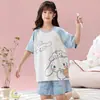 Pijama de Niña Estilo Verano Algodón Puro 2025 Nuevo Manga Corta Estilo Delgado Nezha Niñas Ropa de Casa para Niños Grandes Venta al por Mayor