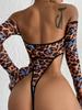 Suprimento de comércio exterior transfronteiriço europeu e americano novo sexy estampa de leopardo borboleta ombro a ombro decote em V profundo body conjunto de lingerie sexy