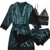 Conjunto de Pijama Feminino de Renda Sexy para Casa Conjunto de Quatro Peças