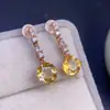 Venta Directa de Fábrica de Aretes de Citrina Natural con Incrustaciones de Plata 925, Piedra de Citrina Natural de 8 mm
