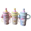 Taza aislada con asa de gato de dibujos animados con estampado de leopardo, acero inoxidable 316, diseño elegante y lindo para niñas, mini taza de hielo, botella de agua de gran capacidad
