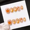 Nude Transparente Naranja Cálido Ojo de Gato Estéreo 3D Pegamento de Gota Uñas Portables Cuadradas Cortas Simples Versátiles para el Día a Día Uñas Hermosas