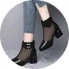 Sandalias de verano para mujer sandalias de malla de tacón medio para mujer beige huecas transpirables botas de malla botas de tacón cuadrado 35-41 talla grande