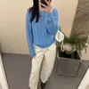 Cárdigan Suéter Suave Azul Suave Estilo Coreano para Mujer, Otoño Temprano Top Chaqueta de Punto Trenzado Retro Perezoso de Gama Alta