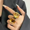 Anillo Cuadrado Abierto Incrustado de Diamantes Transfronterizo Europeo y Americano, Moderno y Sencillo, Elegante Anillo para Dedo Índice, Lujo Ligero, Sensación de Alta Gama, Joyería al por Mayor