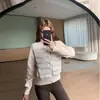 Chaqueta de plumas ligera de invierno con cuello alto y mangas de punto para mujer, estilo corto casual para exteriores, estiliza y abrigadora para uso diario