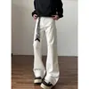 Jeans boca de sino de ajuste simples, estilo retrô americano de rua, feito de fábrica, "com lenço embutido", versátil, jeans branco