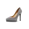 2026 Nuevo Modelo de Comercio Exterior 14cm Plataforma Impermeable Muy Alta Tacones de Aguja para Mujer Punta Fina Tacones de Aguja con Pedrería Zapatos Modelo 10cm