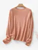 Suéter de punto de terciopelo de una sola pieza con cuello redondo y diseño calado para mujer, tejido sin costuras, lujo ligero, brillante, adelgazante, top pullover de principios de otoño