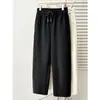 Pantalones largos casuales de otoño para mujer talla grande 100 kg, nuevos, sencillos, adelgazantes, cintura elástica, pierna recta, pierna curva 1071