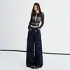 Jeans casuales de estilo americano color caqui transfronterizos con bolsillos tridimensionales para mujer, nuevo modelo de principios de otoño 2026 con diseño de múltiples tachuelas