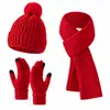 2026 Nuevo Juego de Tres Piezas de Invierno Cálido Tejido de Lana con Forro Polar, Guantes, Gorro y Bufanda, Venta al por Mayor