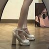 Zapatos Mary Jane de tacón alto para mujer, primavera 2024, recién llegados, estilo francés, punta redonda, charol blanco perla, tacón grueso.