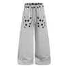 Calça casual preta estampada retrô estilo americano, nova coleção de outono, corte solto, versátil, com cordão, perna reta, calça de moletom wide-leg para homens e mulheres
