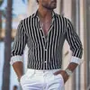 Nova camisa masculina casual listrada de manga longa, novo estilo europeu e americano para primavera e outono, camisa solta, disponível para atacado a partir de uma peça