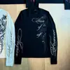 Outono Rua Escura Estilo Retro Personalidade Tendência Strass Manga Longa Caligrafia Americana Estampa de Letra Inglesa Camiseta